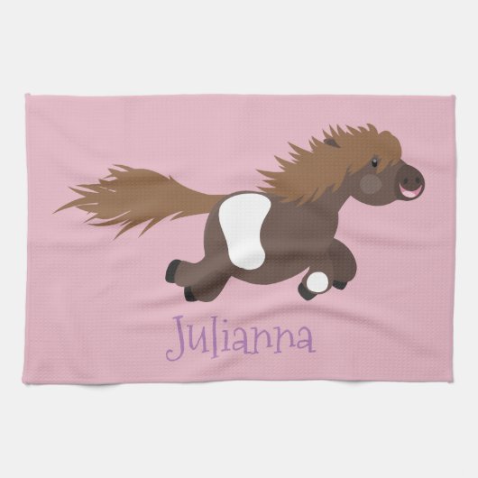 Cute run Shetland pony illustration Theedoek (Horizontaal)