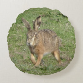 Cute Runing Hare Close-up Round Pillow Rond Kussen