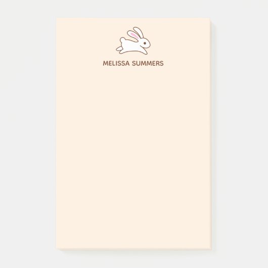 Cute Running Bunny Rabbit Custom Name Beige Post-it® Notes (Voorkant)