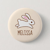 Cute Running Bunny Rabbit Custom Name Beige Ronde Button 5,7 Cm (Voorkant)