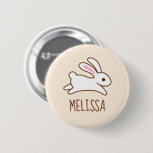Cute Running Bunny Rabbit Custom Name Beige Ronde Button 5,7 Cm (Voorkant /achterkant)