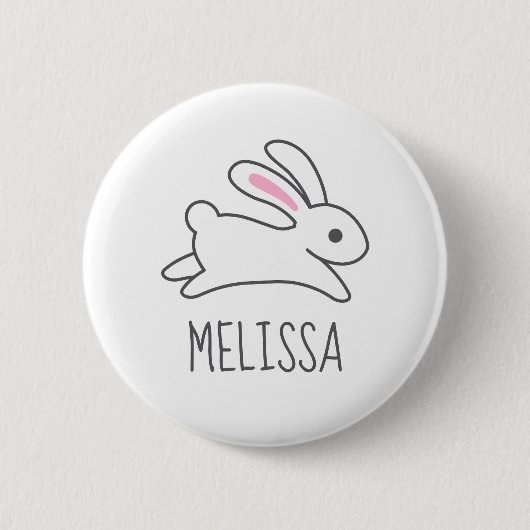 Cute Running Bunny Rabbit Custom Name Ronde Button 5,7 Cm (Voorkant)
