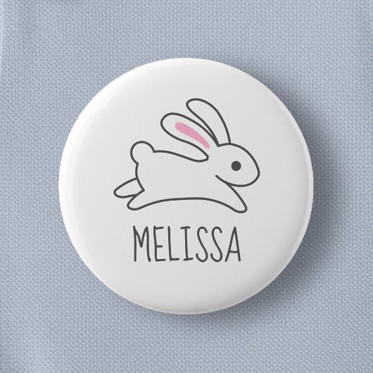 Cute Running Bunny Rabbit Custom Name Ronde Button 5,7 Cm