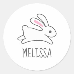 Cute Running Bunny Rabbit Custom Name Ronde Sticker