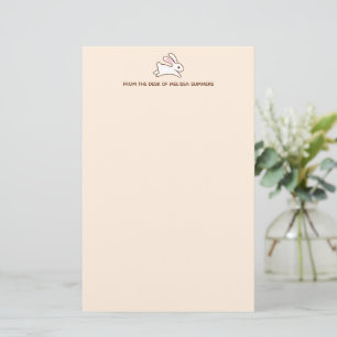 Cute Running Bunny Rabbit Custom Text Beige Briefpapier