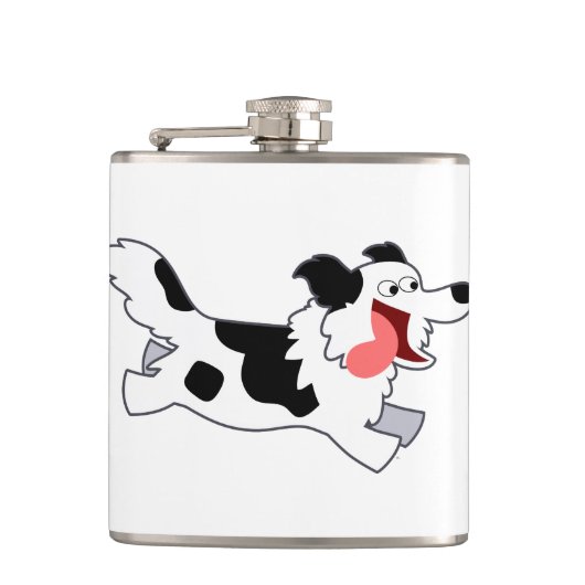 Cute Running Cartoon Border Collie Hip Flask Heupfles (Voorkant)