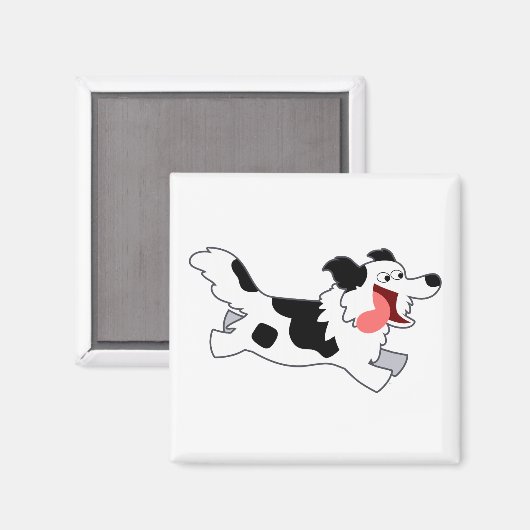 Cute Running Cartoon Border Collie Magnet (Voorkant / Achterkant)