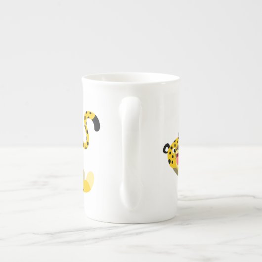 Cute Running Cartoon Cheetah Porselein Kop (Achterkant)