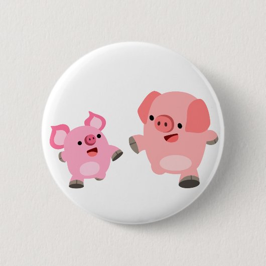 Cute Running Cartoon Pigs Button Badge (Voorkant)