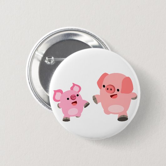 Cute Running Cartoon Pigs Button Badge (Voorkant /achterkant)