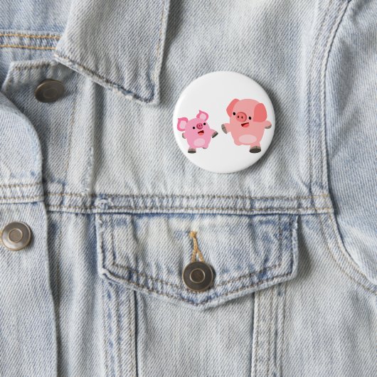 Cute Running Cartoon Pigs Button Badge (In situ)
