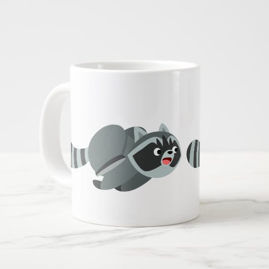 Cute Running Cartoon Raccoon Grote Koffiekop (Links)