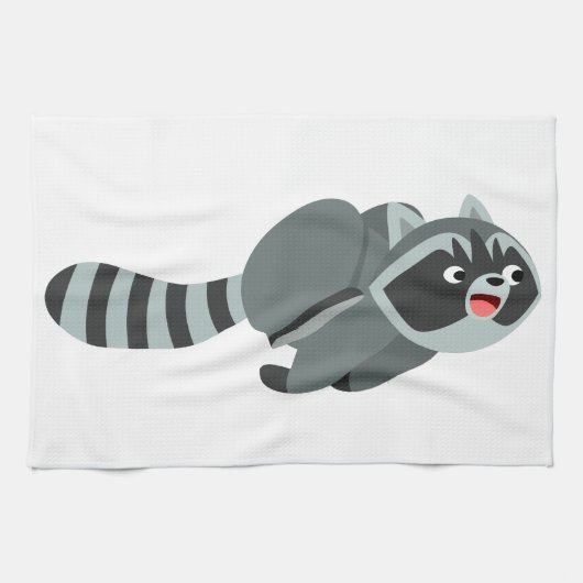Cute Running Cartoon Raccoon Theedoek (Horizontaal)
