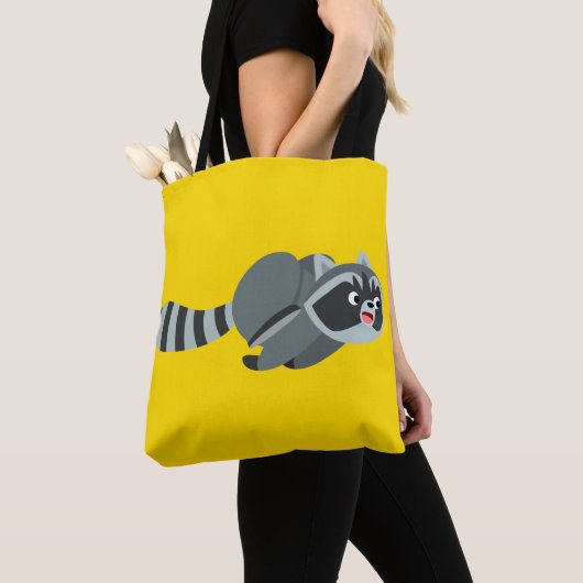 Cute Running Cartoon Raccoon Tote Bag (Dichtbij)