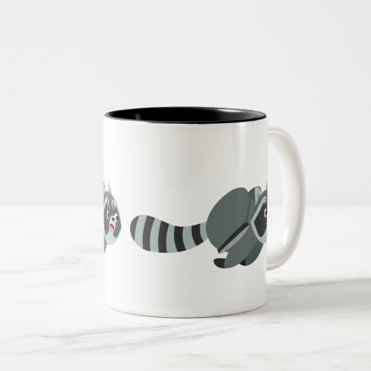 Cute Running Cartoon Raccoon Tweekleurige Koffiemok (Voorkant rechts)