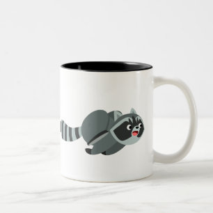 Cute Running Cartoon Raccoon Tweekleurige Koffiemok