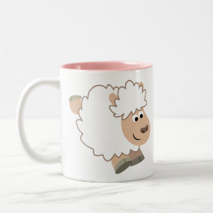 Cute Running Cartoon Sheep Tweekleurige Koffiemok