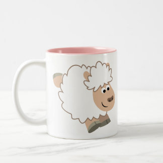 Cute Running Cartoon Sheep Tweekleurige Koffiemok