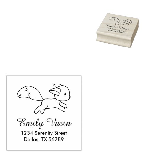 Cute Running Fox Address Rubberstempel (Gestempeld)