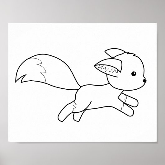 Cute Running Fox Coloring Page Poster (Voorkant)