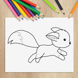 Cute Running Fox Coloring Page Rubberstempel