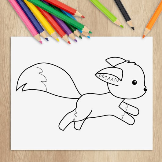 Cute Running Fox Coloring Page Rubberstempel