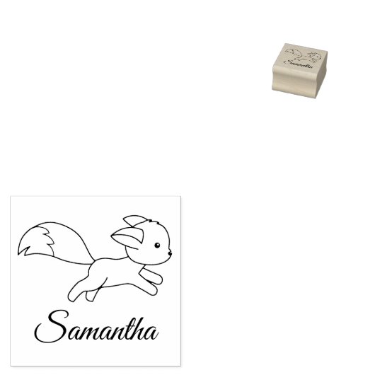 Cute Running Fox Custom Name Rubberstempel (Gestempeld)