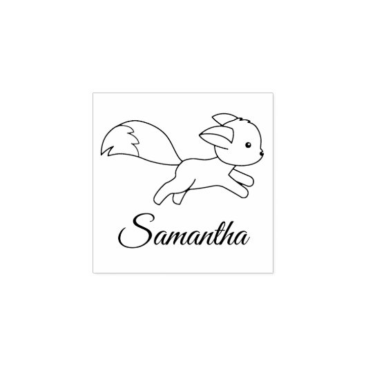 Cute Running Fox Custom Name Rubberstempel (Afrduk)