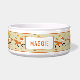 Cute Running Fox met Autumn Leaves & Name Voerbakje