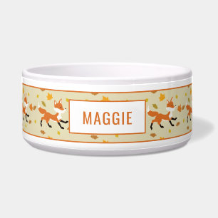 Cute Running Fox met Autumn Leaves & Name Voerbakje