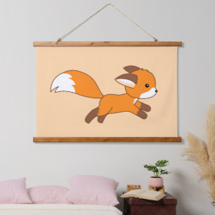 Cute Running Fox on Cream Hangend Wandkleed