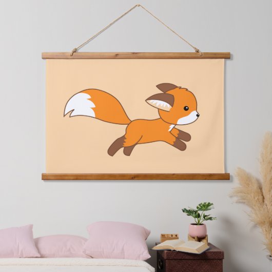 Cute Running Fox on Cream Hangend Wandkleed (Slaapkamer)