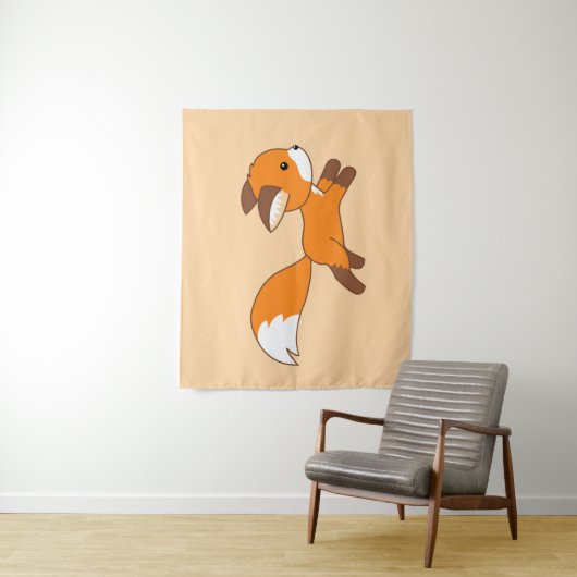 Cute Running Fox on Cream Wandkleed (In situ)