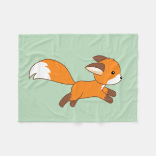 Cute Running Fox on Green Fleece Deken