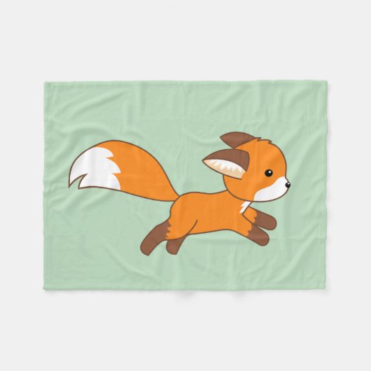 Cute Running Fox on Green Fleece Deken (Voorkant (Horizontaal))