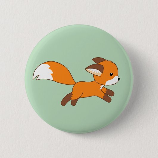 Cute Running Fox on Green Ronde Button 5,7 Cm (Voorkant)
