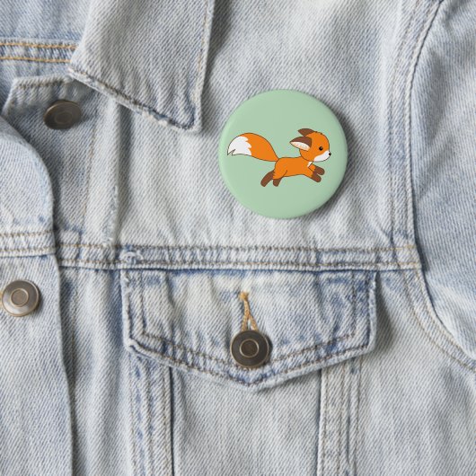 Cute Running Fox on Green Ronde Button 5,7 Cm (In situ)