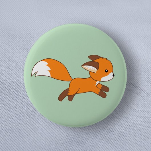 Cute Running Fox on Green Ronde Button 5,7 Cm