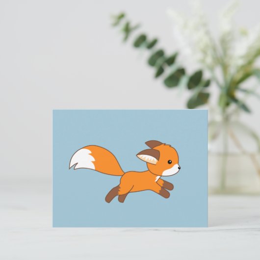 Cute Running Fox op Blue Briefkaart (Staand voorkant)