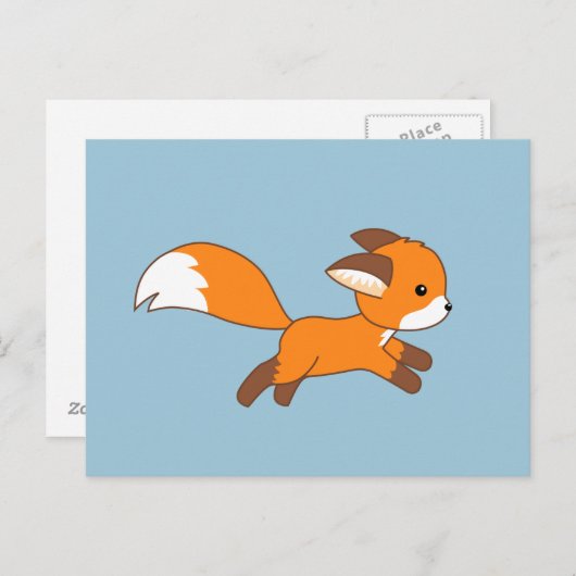 Cute Running Fox op Blue Briefkaart (Voorkant / Achterkant)