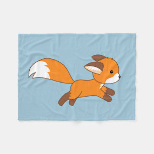 Cute Running Fox op Blue Fleece Deken