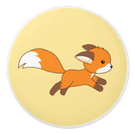Cute Running Fox op Yellow Keramische Knop