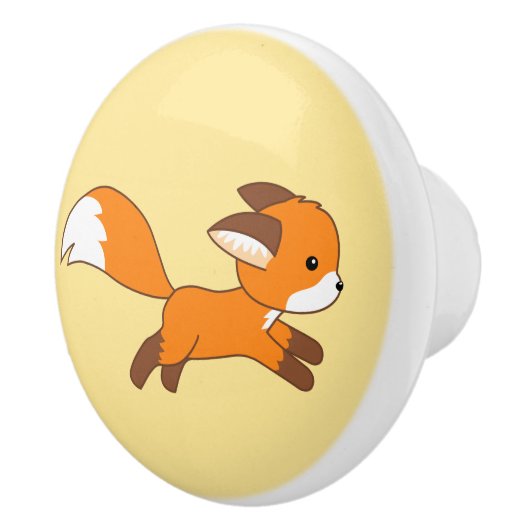 Cute Running Fox op Yellow Keramische Knop (Rechts)