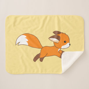 Cute Running Fox op Yellow Sherpa Deken