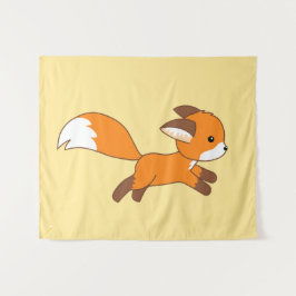 Cute Running Fox op Yellow Wandkleed