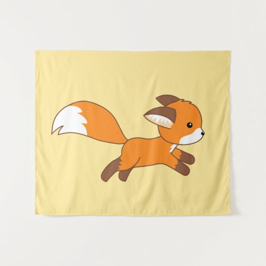 Cute Running Fox op Yellow Wandkleed (Voorkant (horizontaal))
