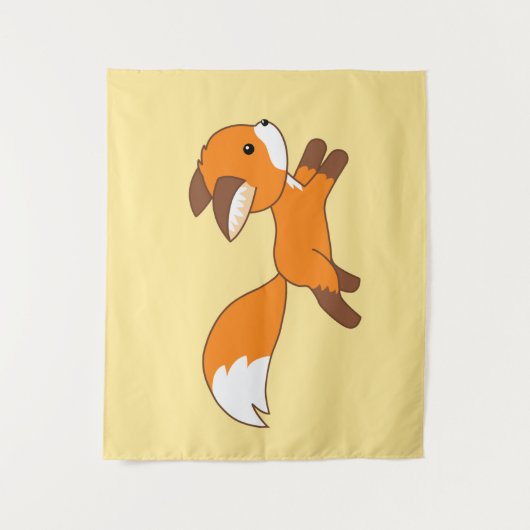 Cute Running Fox op Yellow Wandkleed (Voorkant)