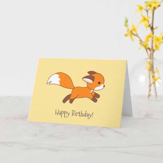 Cute Running Fox Yellow Birthday Kaart (Gele Bloem)