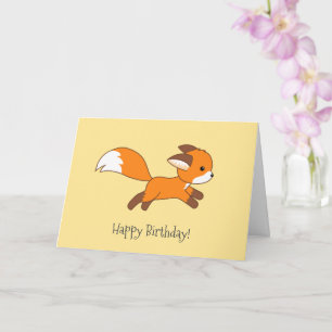 Cute Running Fox Yellow Birthday Kaart