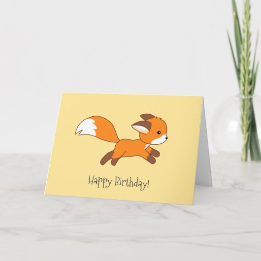 Cute Running Fox Yellow Birthday Kaart (Voorkant)